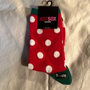 Women’s Christmas Socks Size 8 - Red and Green with White Polka Dots